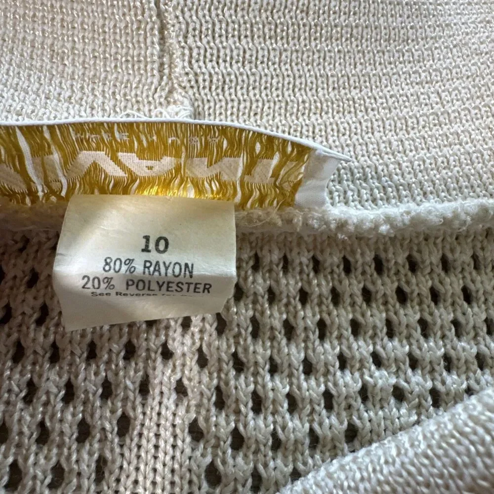 vtg Vivanti 3/4 Sleeve Sweater size 10 cream open weave Cowl Neck